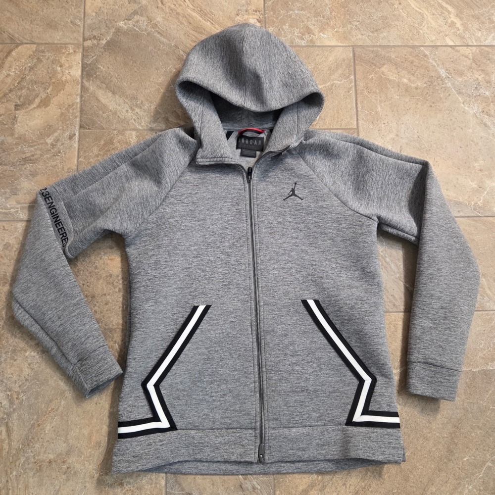 Jordan 23 Engineered Mens‎ Full Zip Hoodie Gray Tech Fleece Jacket Medium